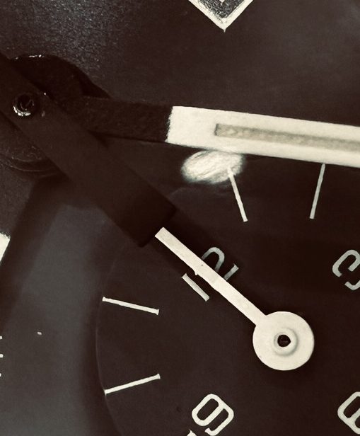 Close-up of a vintage Heuer chronograph dial